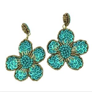 Turquoise Beaded Flower Statement Earrings